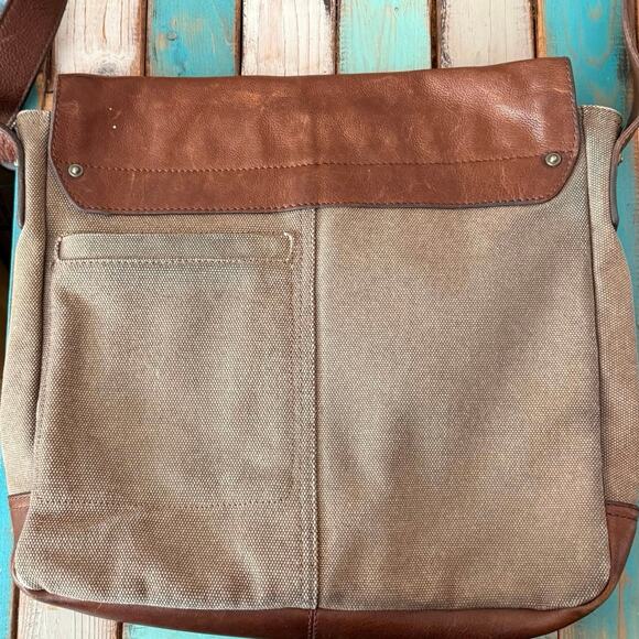 FRYE Men's Ethan Messenger bag flap crossbody leather canvas SOLD OUT style - Picture 12 of 16